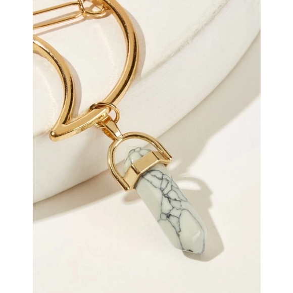 🌙Boho Crescent Moon Marble Stone Barrette - Picture 4 of 5